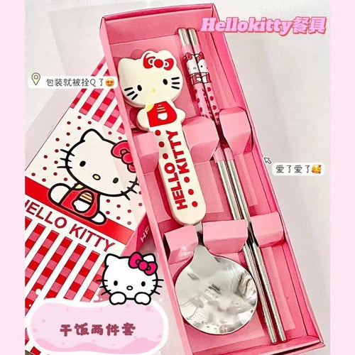 Sanrio Cute Hello Kittys Spoon Chopsticks Kawaii Cartoon Anime Two