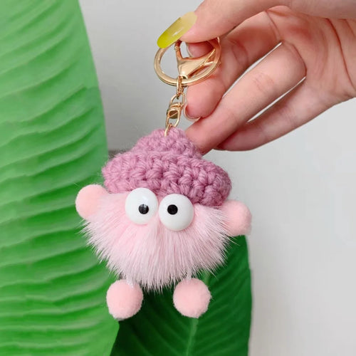 New Cute Mink Fur lanyard Briquettes Keychain Car KeyRing Pendant