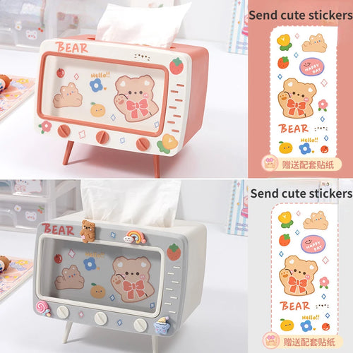 Cute Multifunction Tissue Box Holder Square for Home Kawaii Desktop