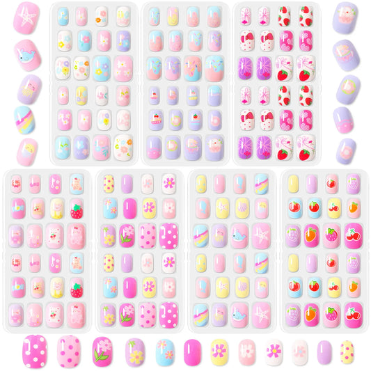 168pcs Kid False Nail Tips Flower Marine Life for Children Full Cover