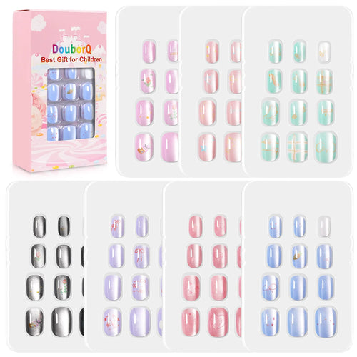 168pcs Kid False Nail Tips Flower Marine Life for Children Full Cover