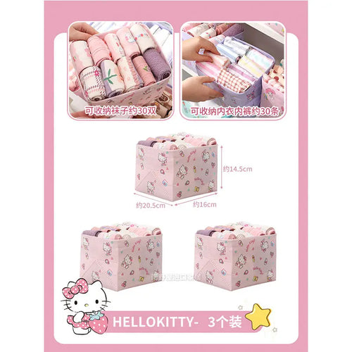 3Pcs Kawaii Sanrio Hello Kitty Cinnamon Roll Anime Underwear Storage Box