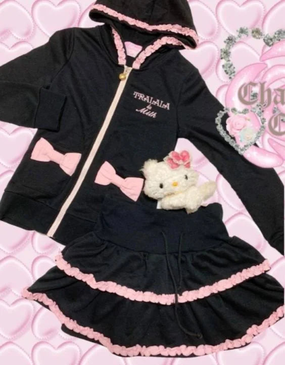 Oversized Top Winter Women Clothes Pink Bow Streetwear