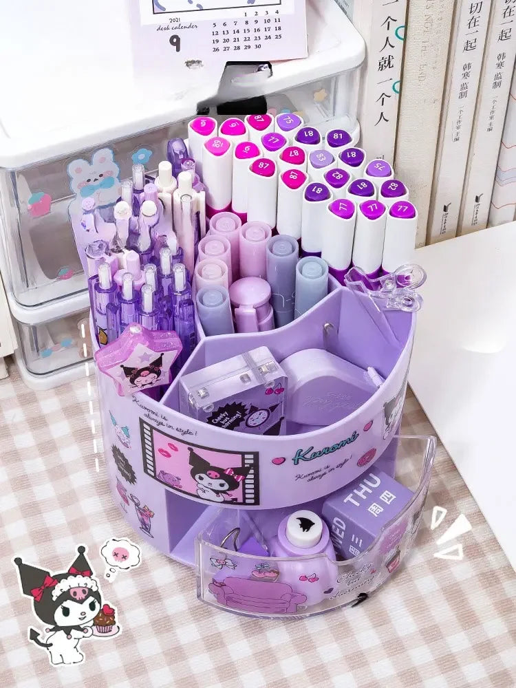 Cute Sanrio Rotating Pen Holder Storage Box Anime Kuromi Cinnamoroll