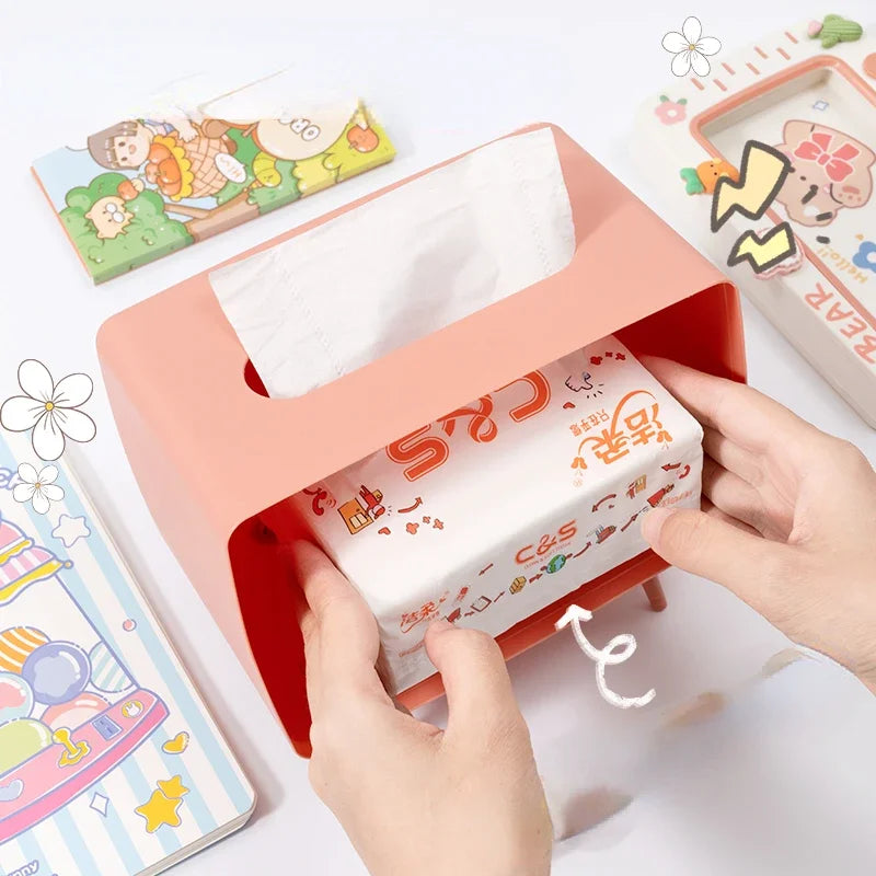 Cute Multifunction Tissue Box Holder Square for Home Kawaii Desktop