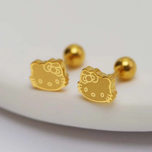 1Pair Cartoon Kawaii Sanrio Hello Kitty Earrings For Women Girls Titanium Steel Mini Cat Stud Earrings Jewelry Accessories Gifts