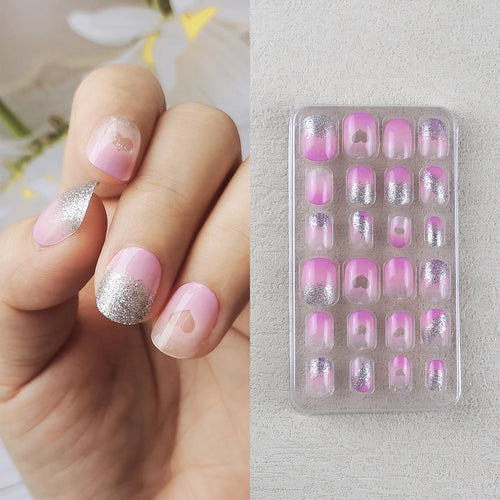 24 Pcs Rainbow Kids Press on Nails Pre-glue Children Heart Pattern