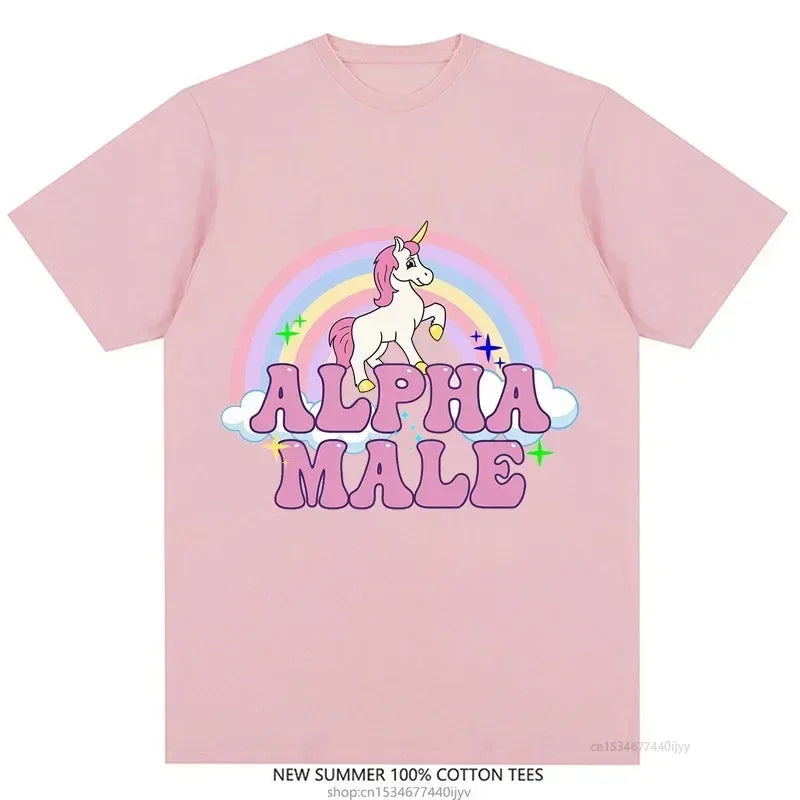 Alpha Male Unicorn Tee Rainbow Graphic Tees Funny T-Shirts Women