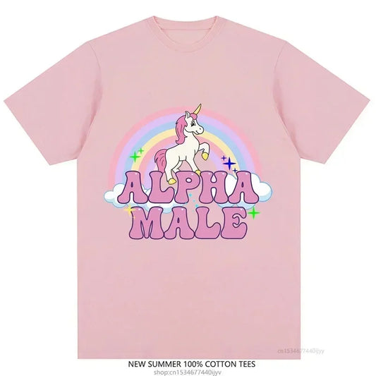 Alpha Male Unicorn Tee Rainbow Graphic Tees Funny T-Shirts Women