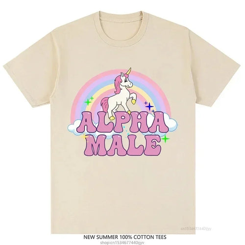 Alpha Male Unicorn Tee Rainbow Graphic Tees Funny T-Shirts Women