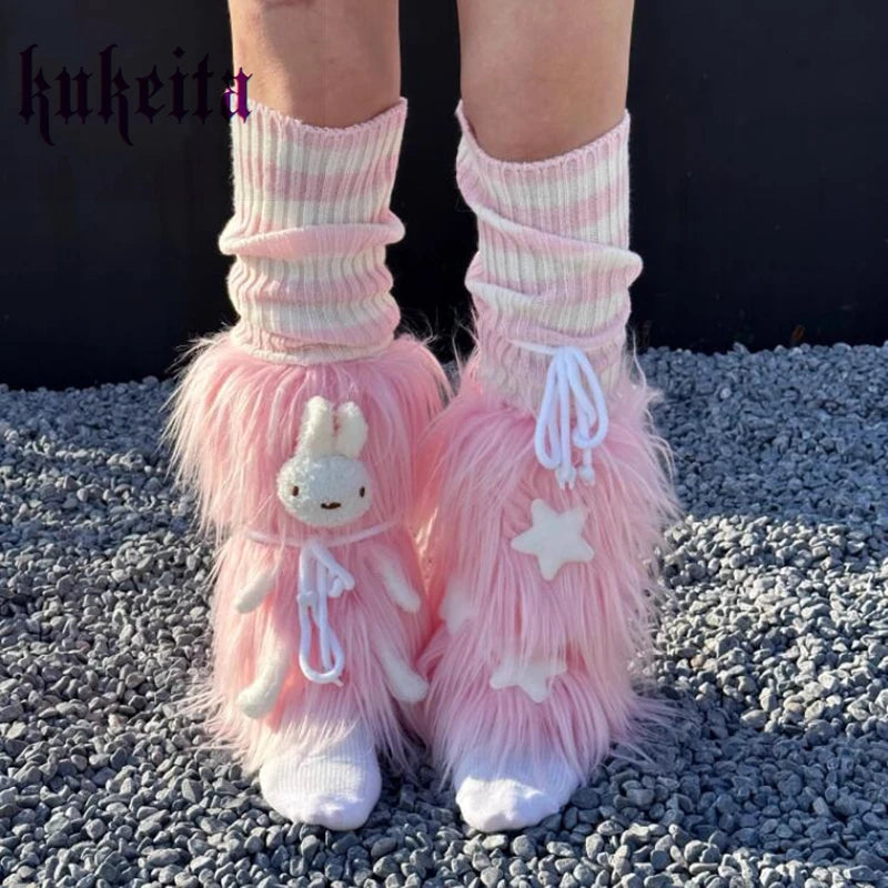 Lovely Pink Leg Warmer Boots Socks Y2k Punk Women