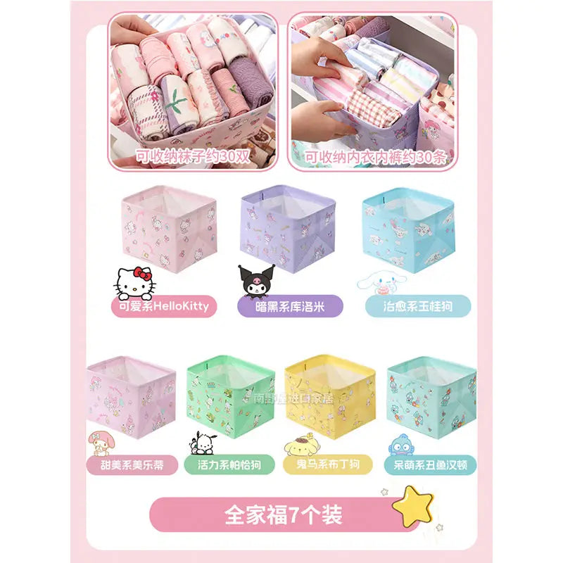 3Pcs Kawaii Sanrio Hello Kitty Cinnamon Roll Anime Underwear Storage Box