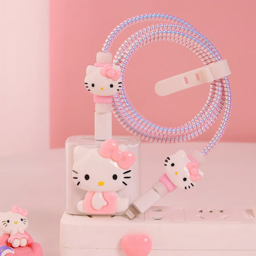 Kawaii Hello Kittys IPhone Data Cable Charger Protection Set Suitable