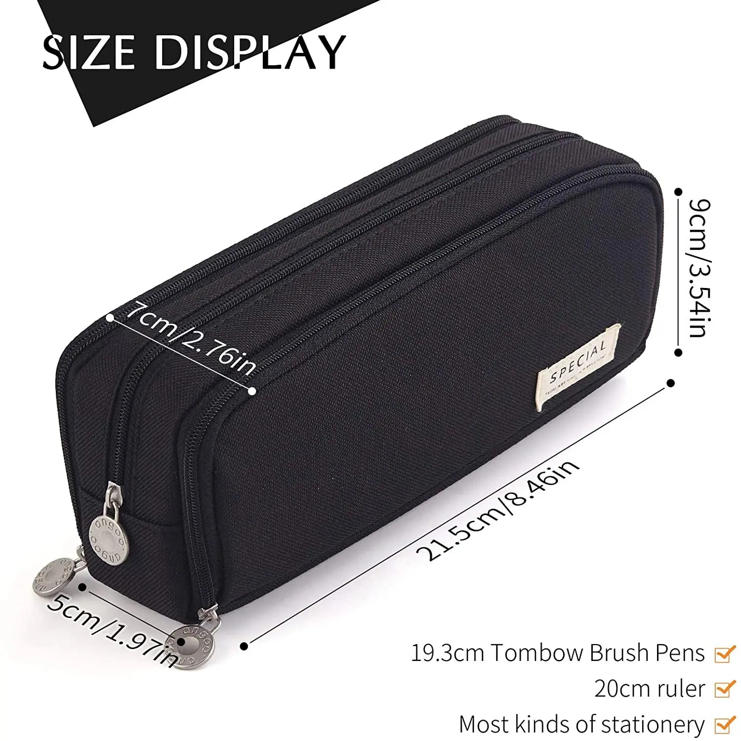 Large Capacity Pencil Case 3 Compartment Pouch Pen Bag Double