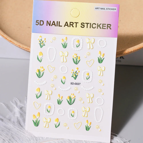 1pcs 5D Kawaii Nail Sticker Colourful Flower Letter Nail Art Slider