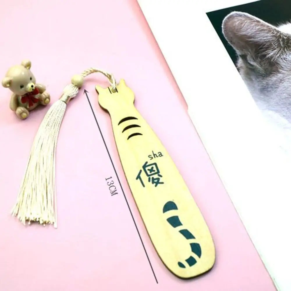 Exquisite Wooden Cat Reading Bookmark