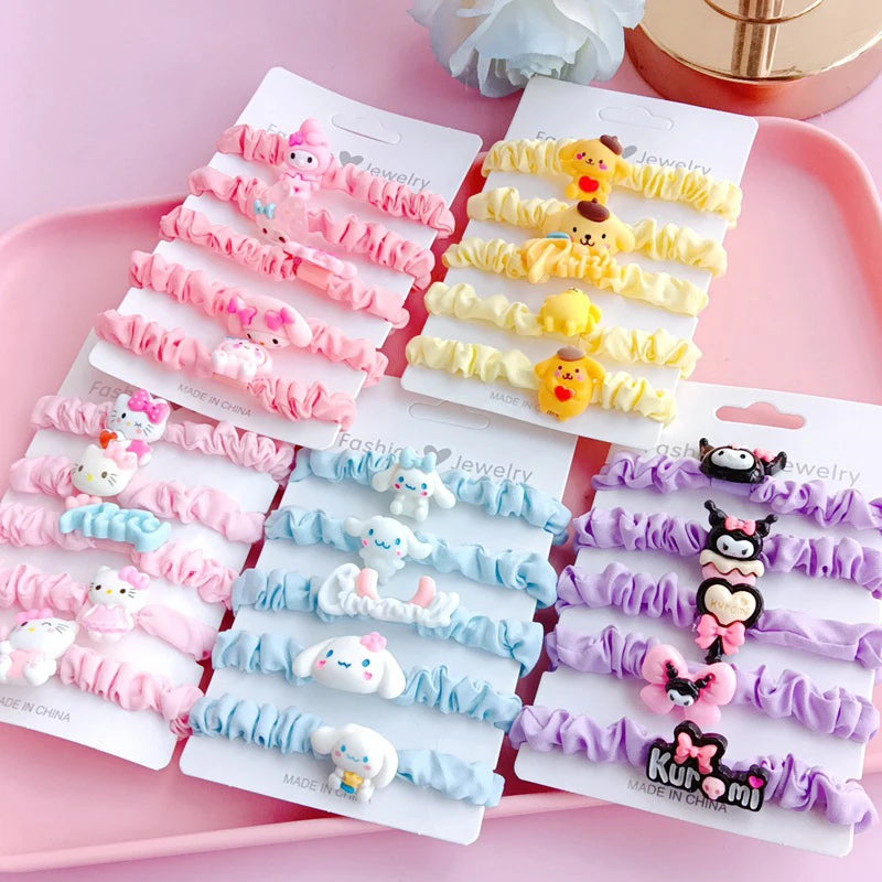 5Pcs Kawaii Sanrio Hair Ties Anime Hair Ring Ornaments Hello Kitty