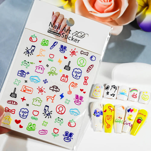 1pcs 5D Kawaii Nail Sticker Colourful Flower Letter Nail Art Slider