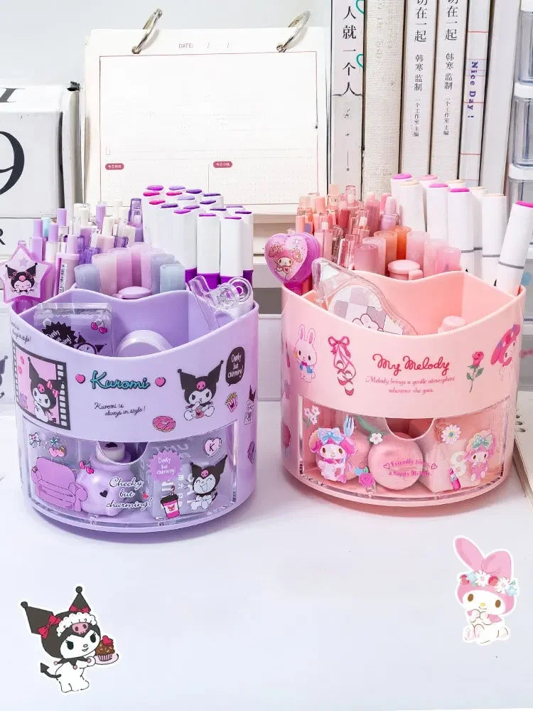 Cute Sanrio Rotating Pen Holder Storage Box Anime Kuromi Cinnamoroll