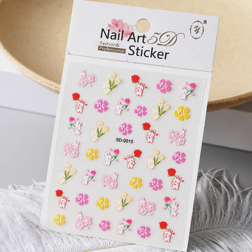 1pcs 5D Kawaii Nail Sticker Colourful Flower Letter Nail Art Slider