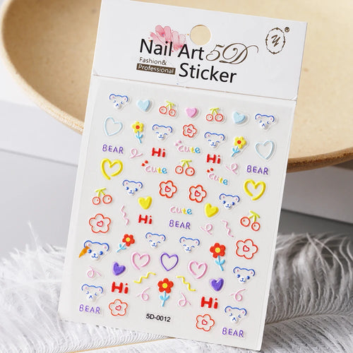 1pcs 5D Kawaii Nail Sticker Colourful Flower Letter Nail Art Slider