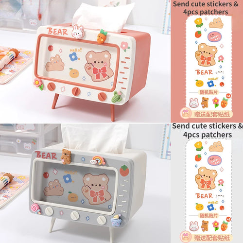 Cute Multifunction Tissue Box Holder Square for Home Kawaii Desktop