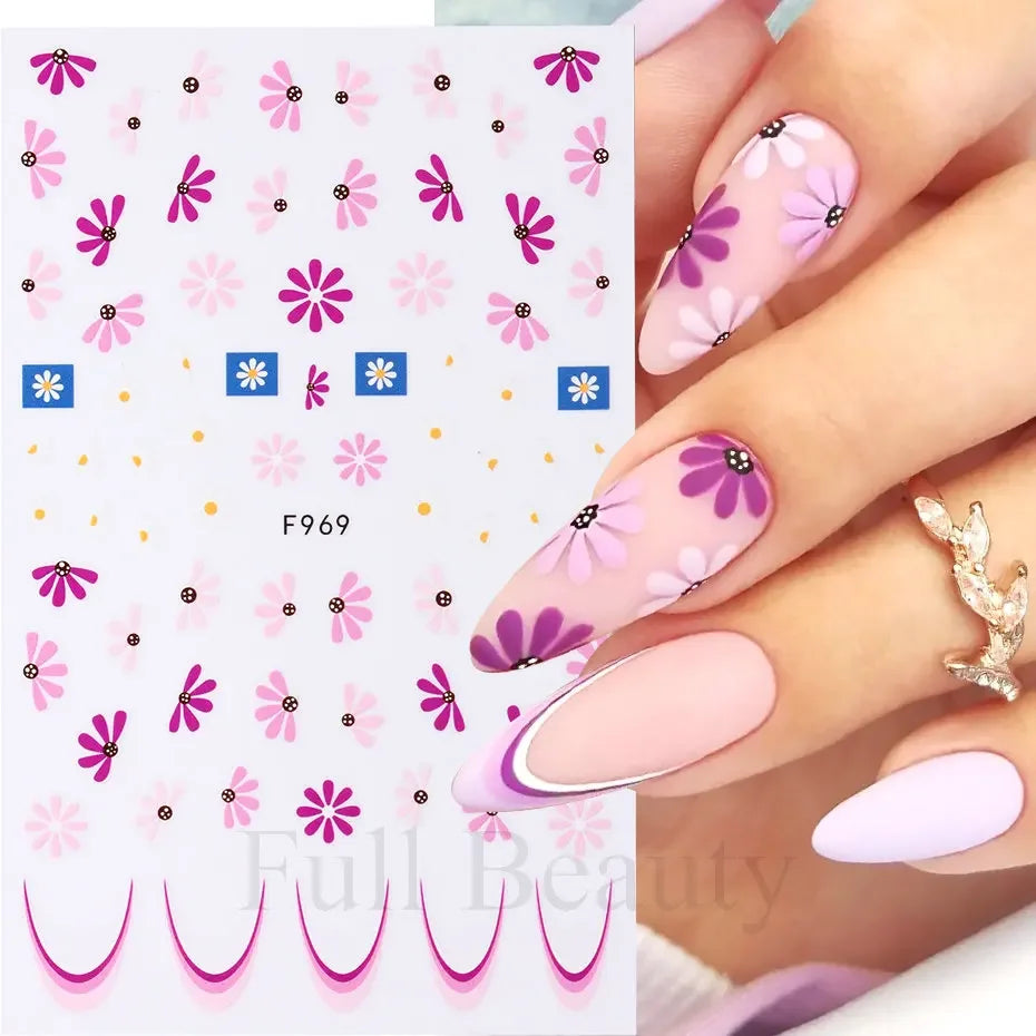 Spring Flowers 3D Nail Stickers Simple Summer Blossom Floral Tulip