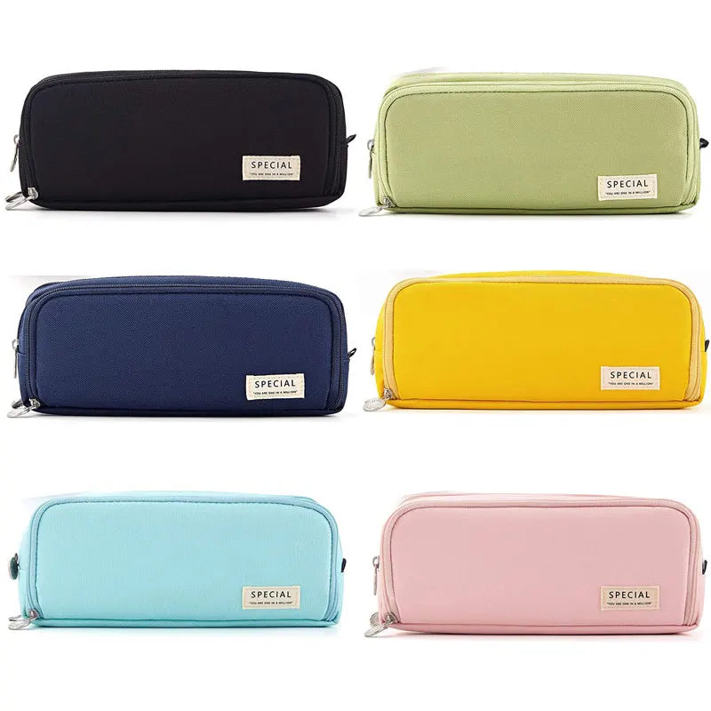 Large Capacity Pencil Case 3 Compartment Pouch Pen Bag Double