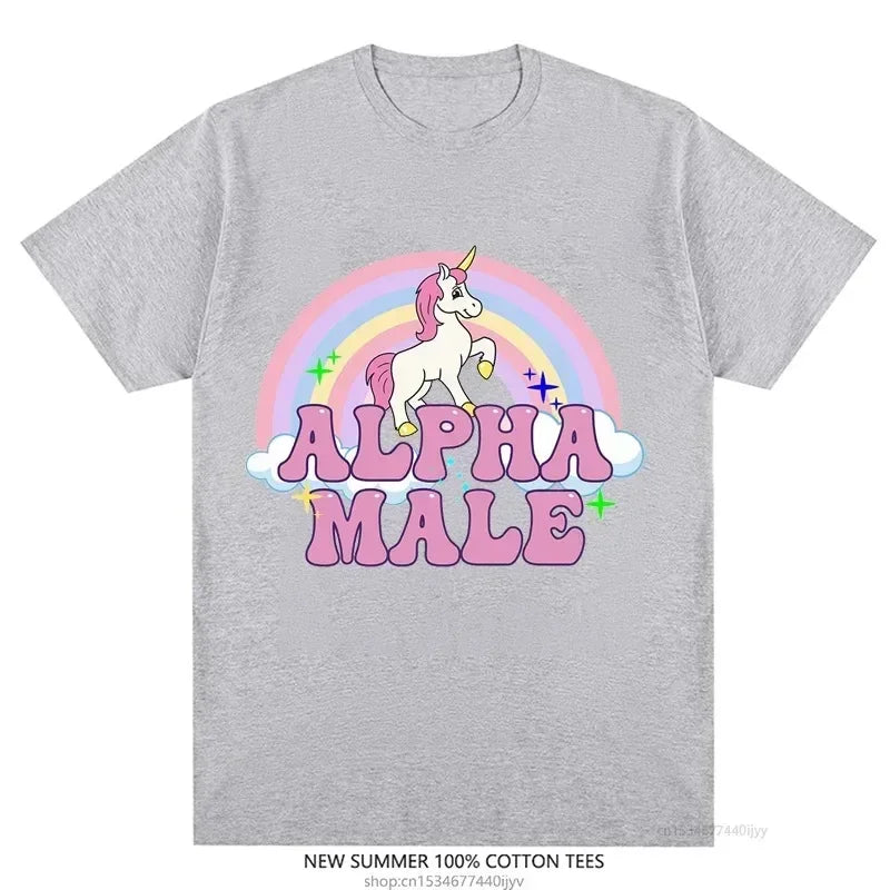 Alpha Male Unicorn Tee Rainbow Graphic Tees Funny T-Shirts Women