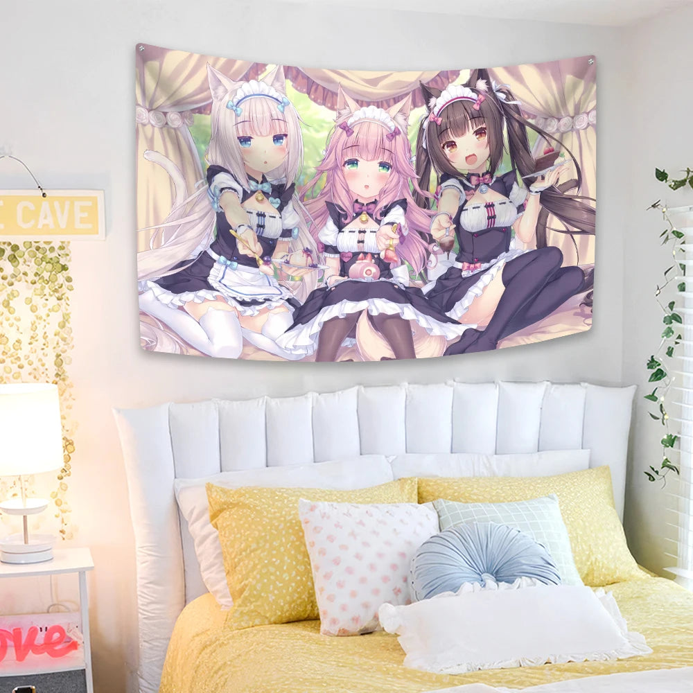 Anime Tapestry Nekopara Printed Cute Wall Hanging Decor