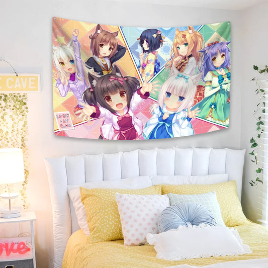 Anime Tapestry Nekopara Printed Cute Wall Hanging Decor