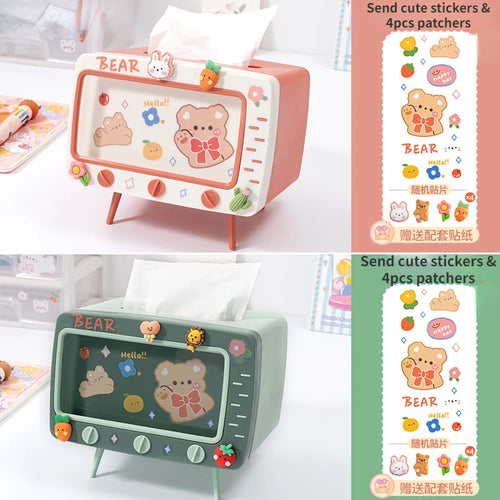 Cute Multifunction Tissue Box Holder Square for Home Kawaii Desktop