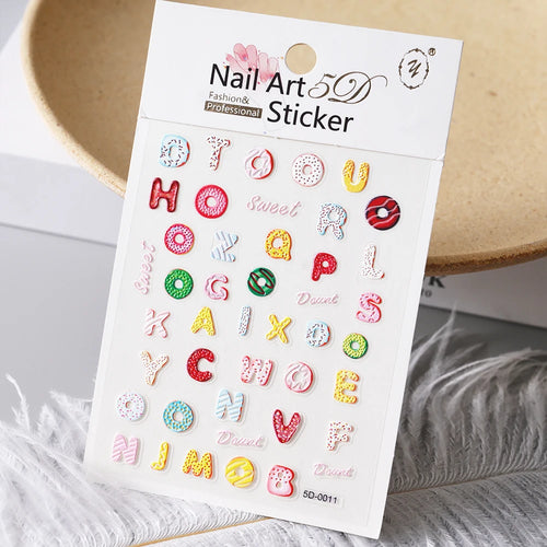 1pcs 5D Kawaii Nail Sticker Colourful Flower Letter Nail Art Slider