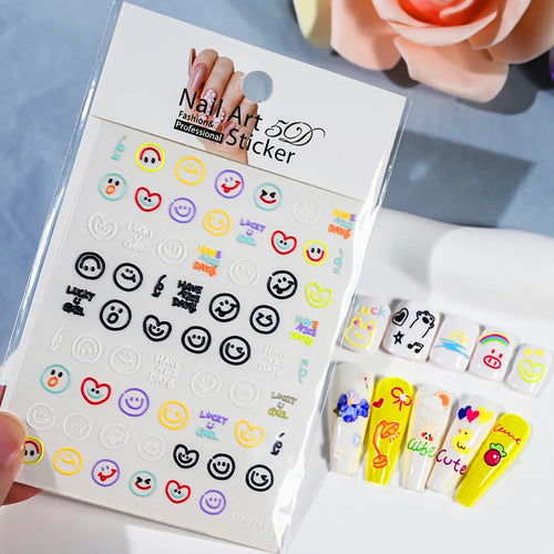 1pcs 5D Kawaii Nail Sticker Colourful Flower Letter Nail Art Slider