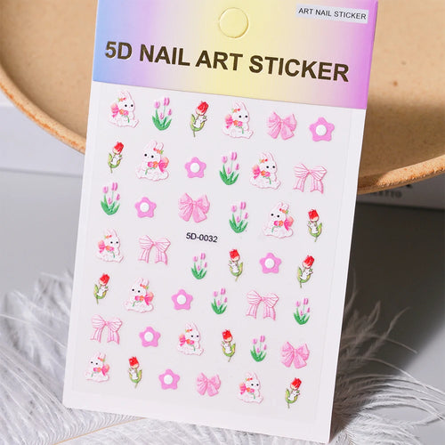 1pcs 5D Kawaii Nail Sticker Colourful Flower Letter Nail Art Slider