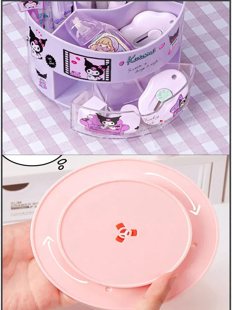 Cute Sanrio Rotating Pen Holder Storage Box Anime Kuromi Cinnamoroll