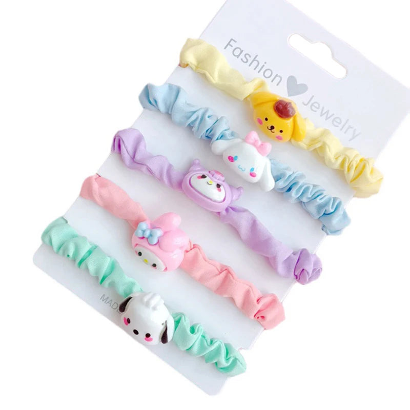 5Pcs Kawaii Sanrio Hair Ties Anime Hair Ring Ornaments Hello Kitty