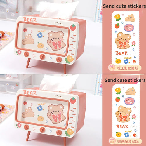 Cute Multifunction Tissue Box Holder Square for Home Kawaii Desktop