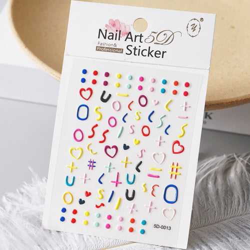 1pcs 5D Kawaii Nail Sticker Colourful Flower Letter Nail Art Slider