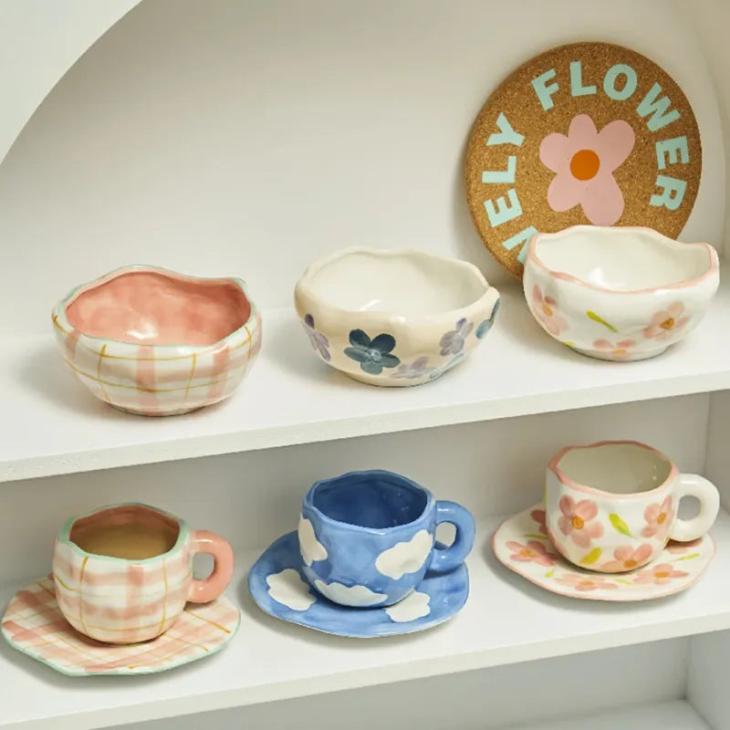 Cute Ceramic Mugs Handmade Flower