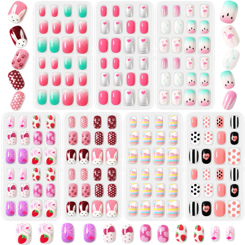 168pcs Kid False Nail Tips Flower Marine Life for Children Full Cover