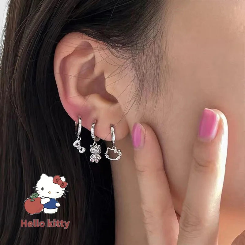 S925 Silver 2Pcs/Set  Hello Kitty Earrings Cute Drop