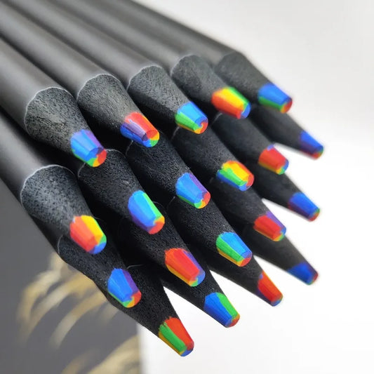 10/20PCS 7-color kawaii black wood rainbow core colored pencil gel