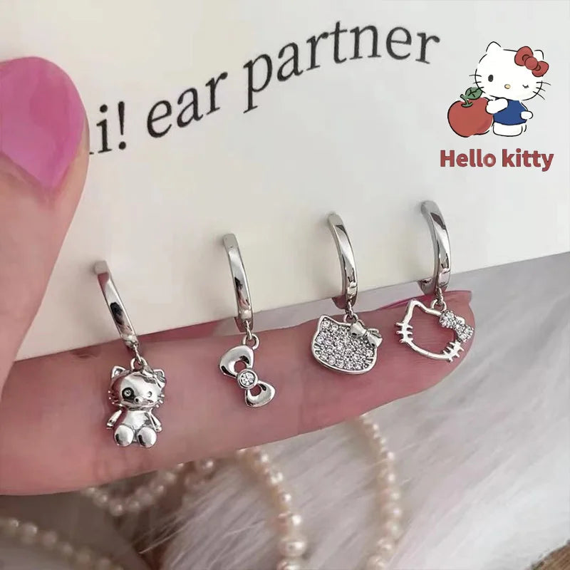 S925 Silver 2Pcs/Set  Hello Kitty Earrings Cute Drop