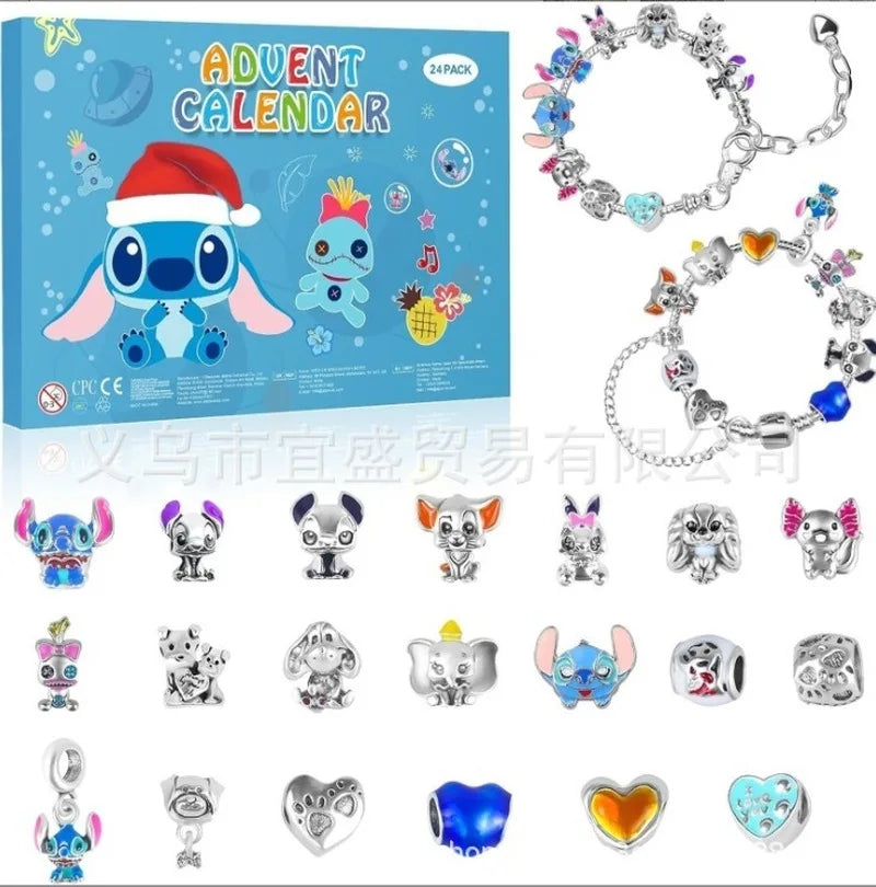 New Stitch Mickey Christmas Advent Calendar Bracelets 24 Days Xmas