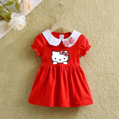 Children Dress Summer Baby Girl Cartoon Hello Kitty Doll Collar