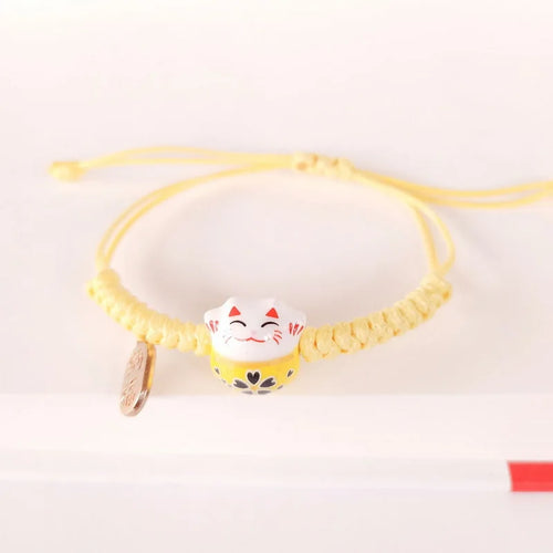 Ceramic Lucky Cat Bracelets For Women Girls Red Hand-woven Rope Bangle