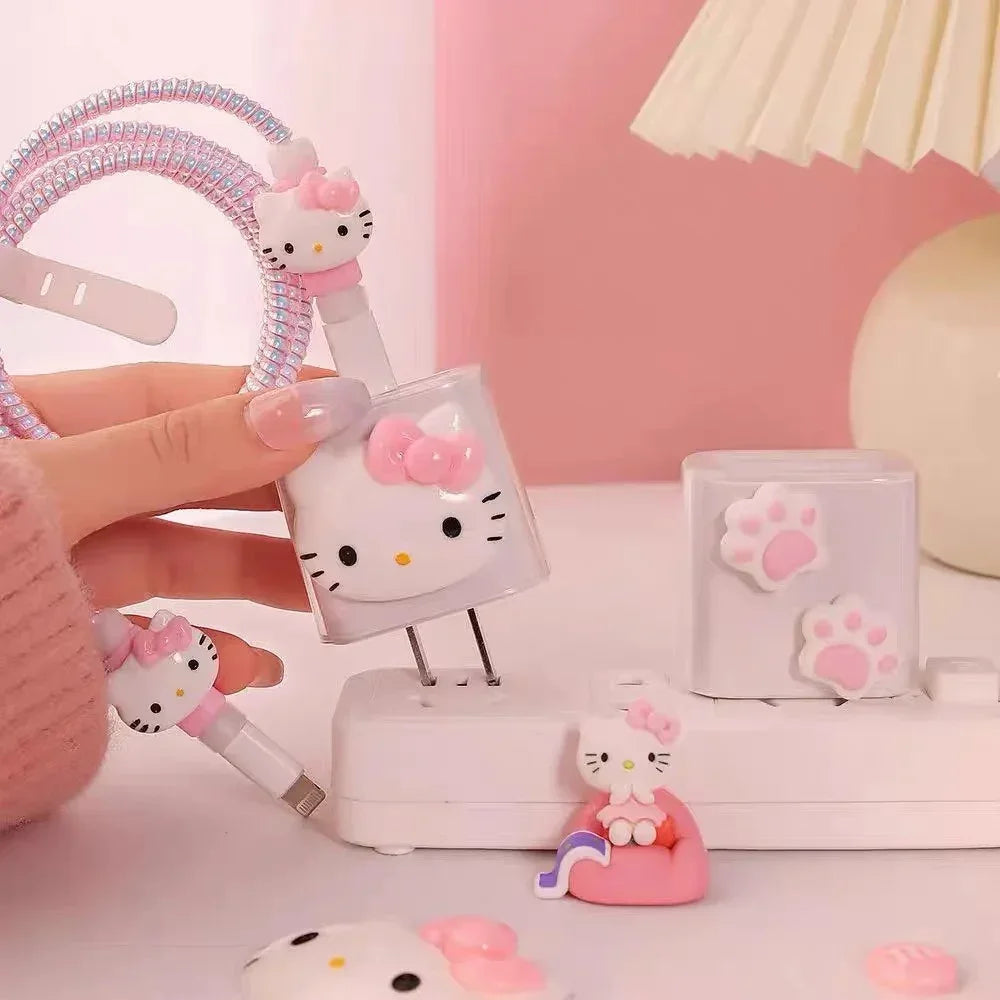 Kawaii Hello Kittys IPhone Data Cable Charger Protection Set Suitable