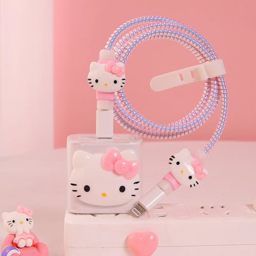 Kawaii Hello Kittys IPhone Data Cable Charger Protection Set Suitable