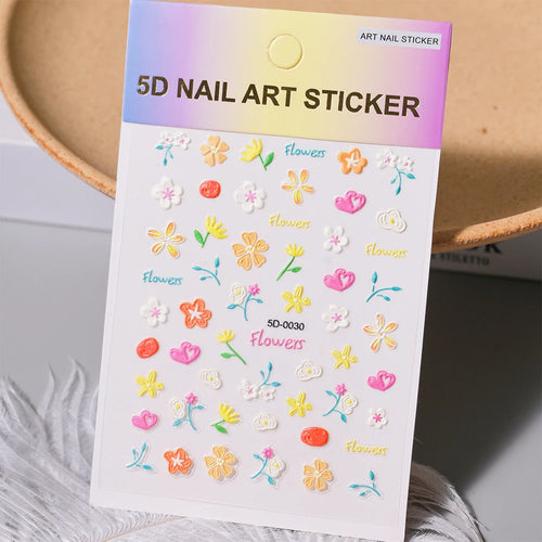 1pcs 5D Kawaii Nail Sticker Colourful Flower Letter Nail Art Slider